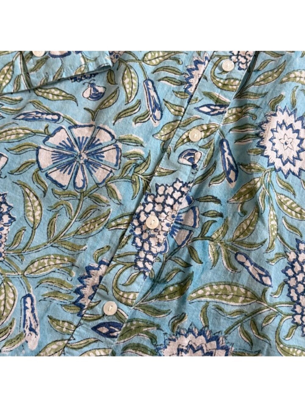 Pacific & Rose Womens Floral Button Front Blouse-Roll Tab Sleeves-Blue-M-GUC - Picture 2 of 7